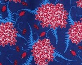 Blue with Red Flowers Fabric - 1 Yard