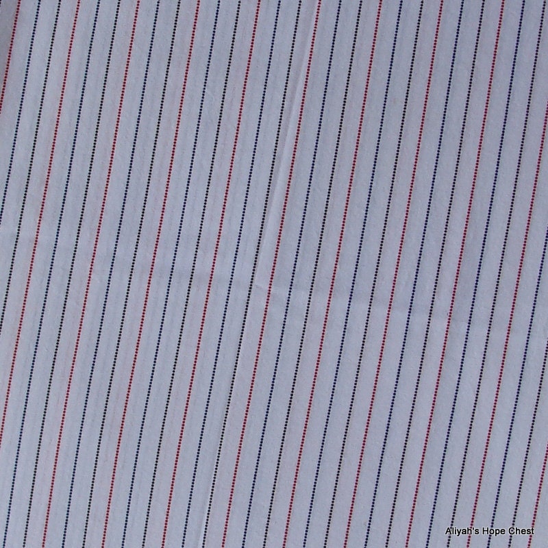 Red Blue and Brown polka dotted striped fabric --- 1 yard