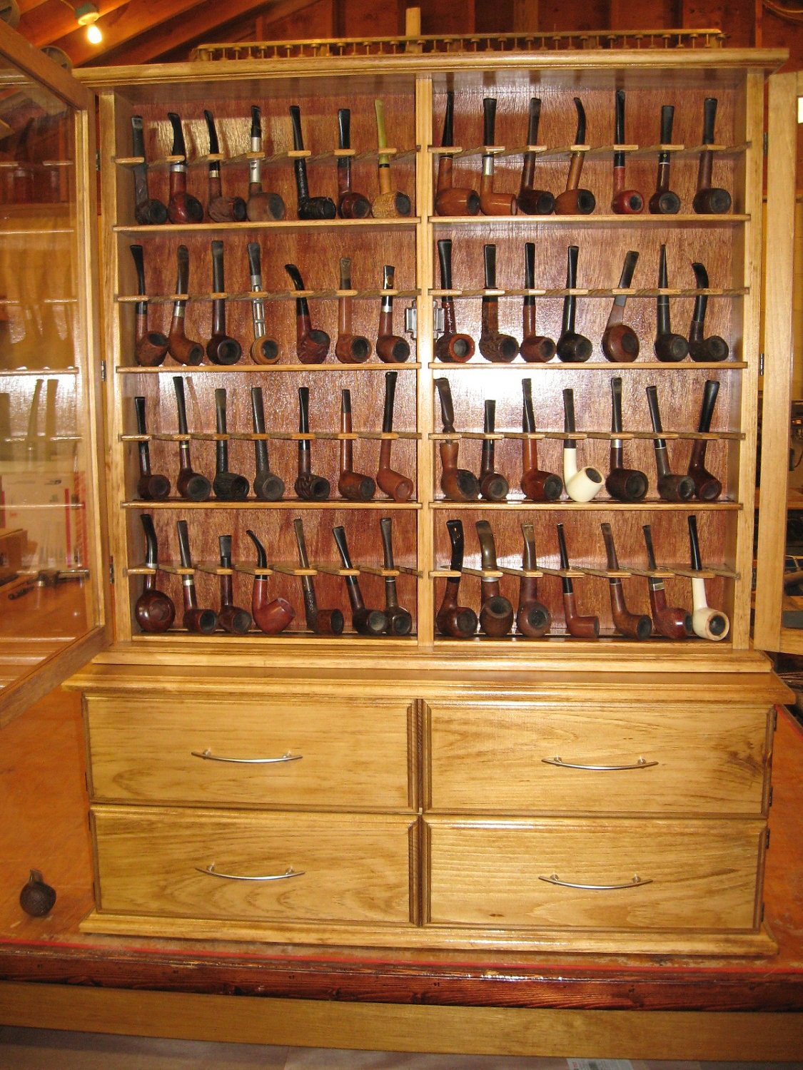 56 Pipe Rack Display Cabinet,Churchwarden 4 door base cabinet. Item  192B2