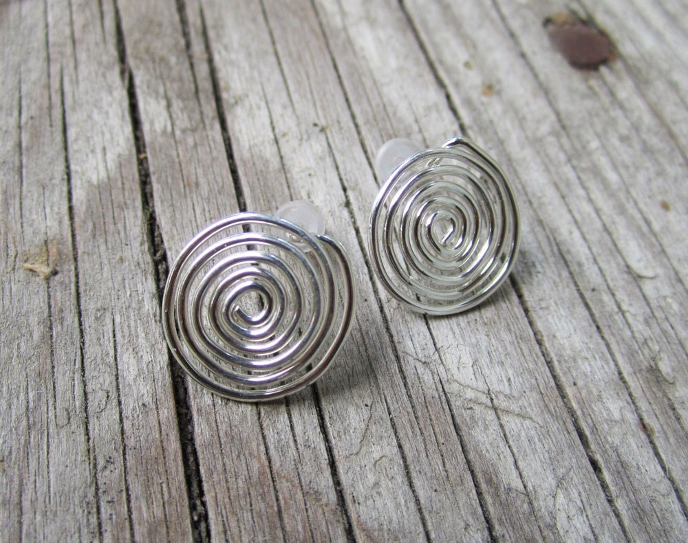 Spiral Button Stud Earrings, Sterling Silver