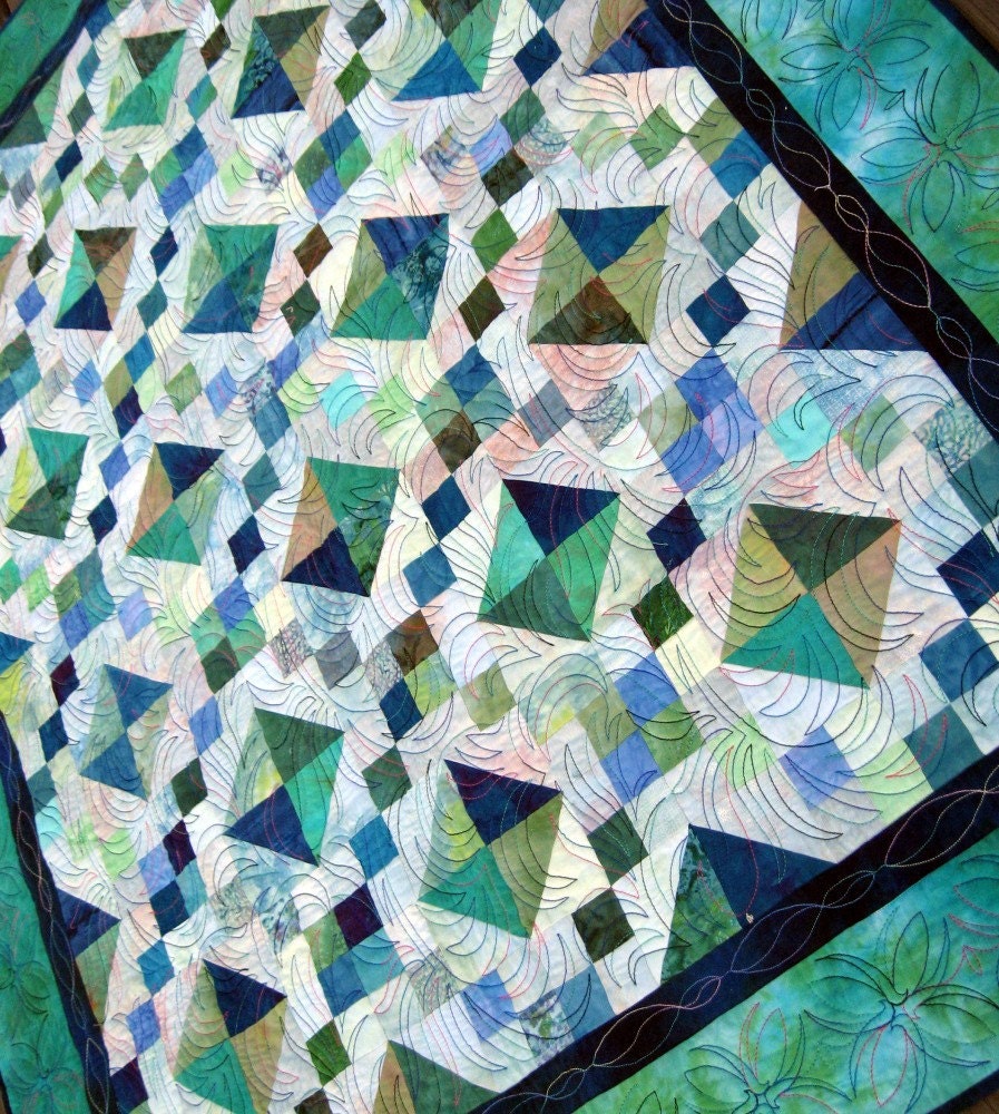 Patchwork Lap Quilt, Throw blanket, Heirloom, Hand-Dyed, Sea of Green Mystery