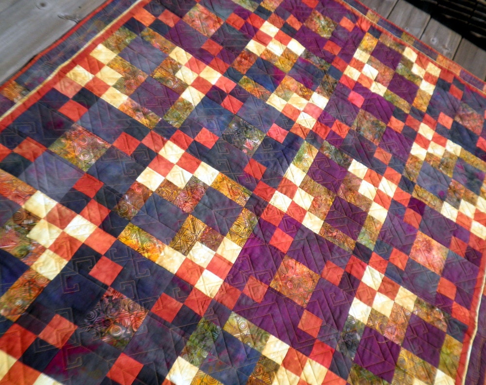 Patchwork Lap Quilt, Throw blanket, Heirloom, Hand Dyed,  Arizona Sunrise Mystery