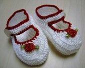 Crochet Booties Baby Girl Red Rose Mary Janes Newborn