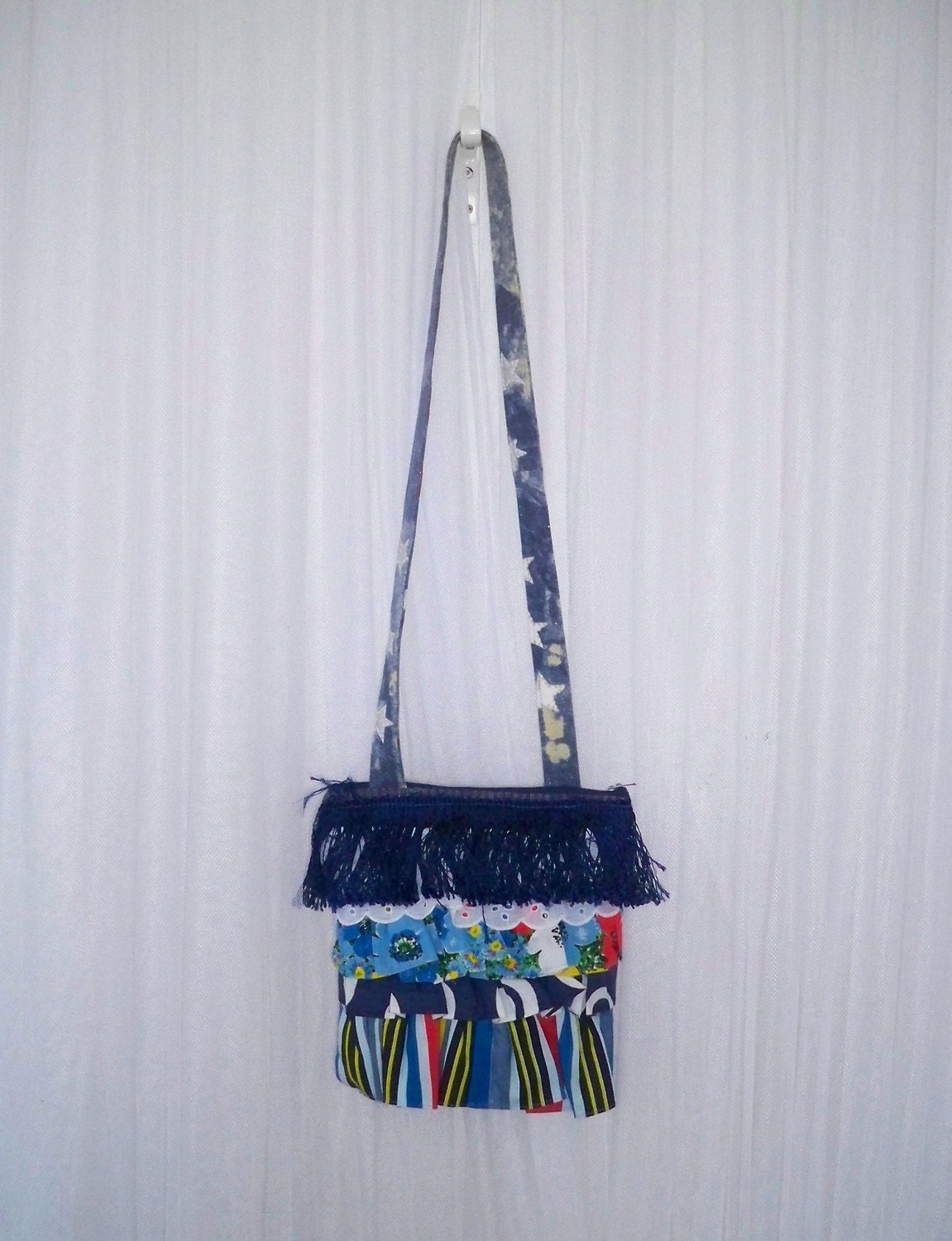 Sale Swanky Union Jack Ruffled Upcycled Jean Cross Body Shoulder Bag