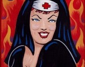 Naughty Nun in Fire  Double Sided hand-painted Pinup Paddle