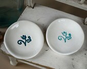 Mini Round Dish with Aqua Floral Design