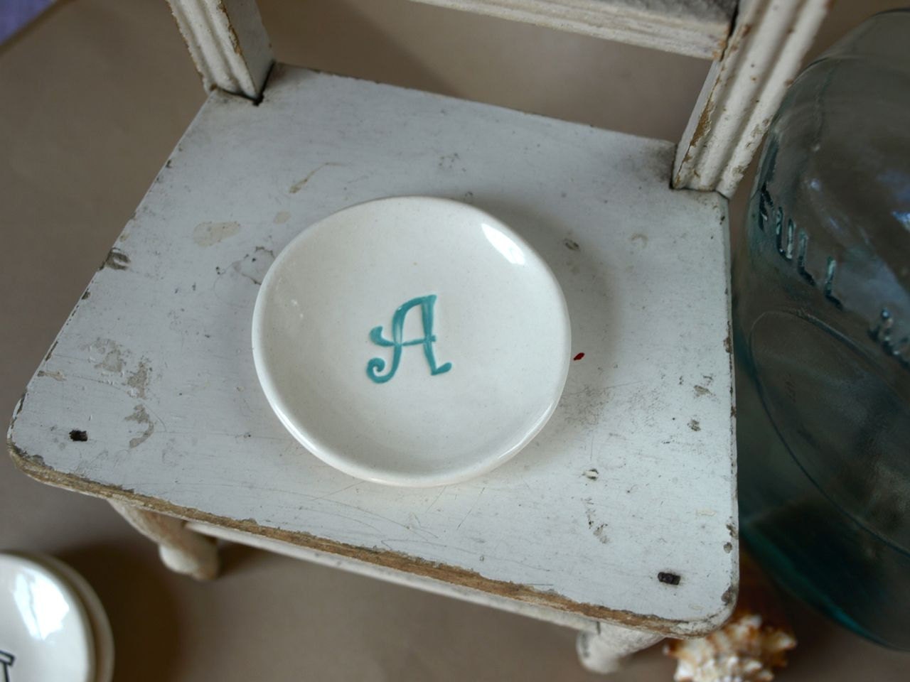READY TO SHIP Dish with M Initial