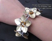 gold and orange scale maille flower bracelet