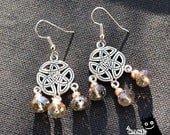 Celtic Sparkles -- Smoky Clear and Copper Sparkly Beaded Earrings