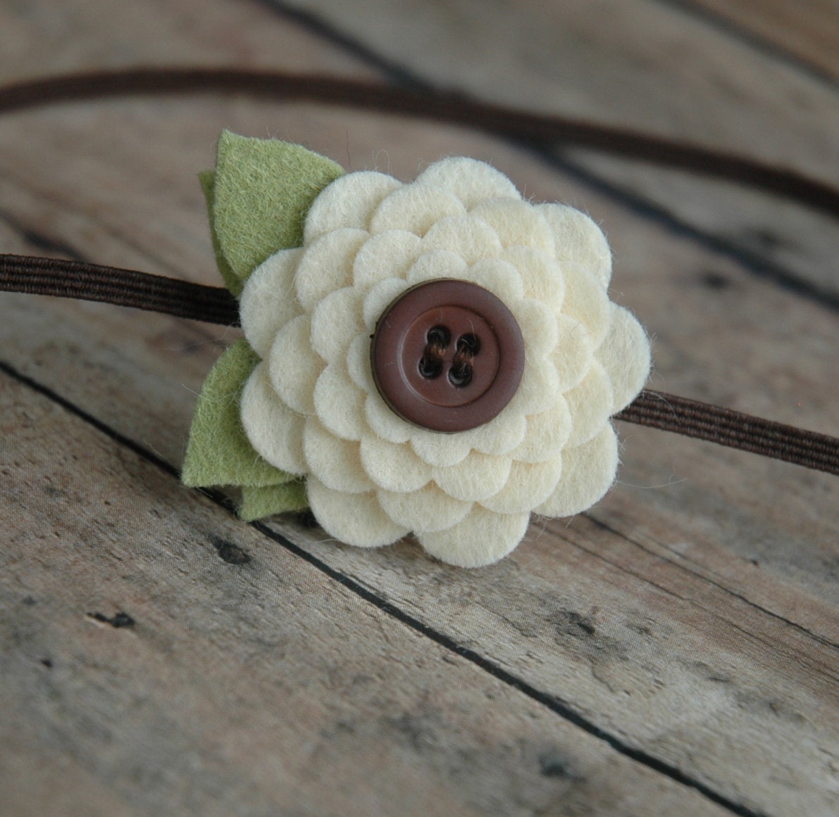 Chocolate and Cream Flower Headband - Wool Blend Felt  Flower Headband For Baby and Girls