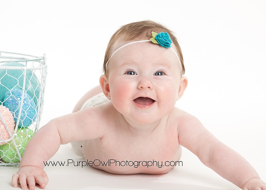 Tiny Felt Flower Headband . Sunny Smiles . Elastic Headband With Wool Blend Felt Flower In Cream