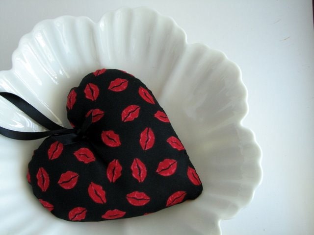 Handmade Fabric Heart Ornament -  Kiss Me