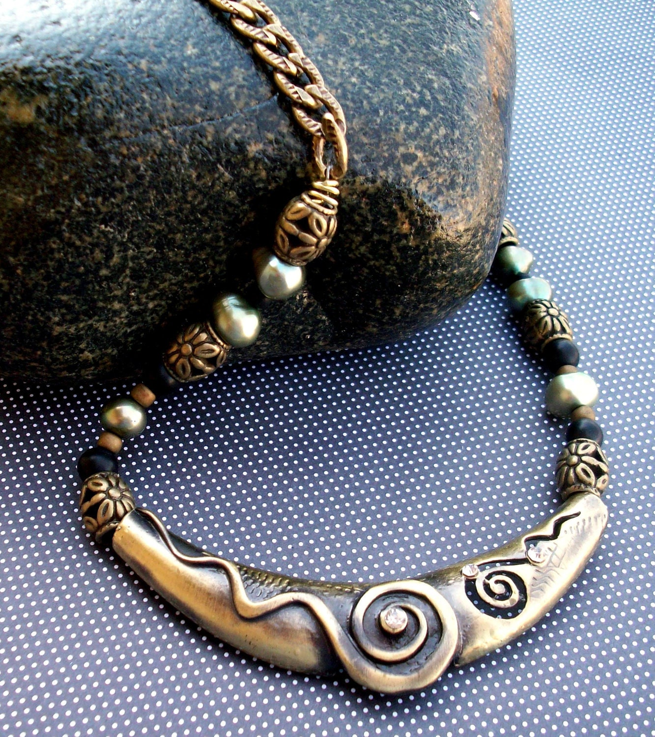 Egyptian Gold Necklace with Freshwater Pearls