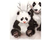 Art Watercolor Print Panda Bear Baby Bear Cub Woodlands Asia Imagination Antlers Women Kids Autumn Apartment Dorm 7.6"x9.6" Under 25