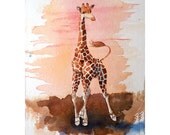 Giraffe Original Watercolor Painting - Wild African Animal, Nature Art, Animal Art, Zoo Art - Men Women Kids - 11 x 7.5