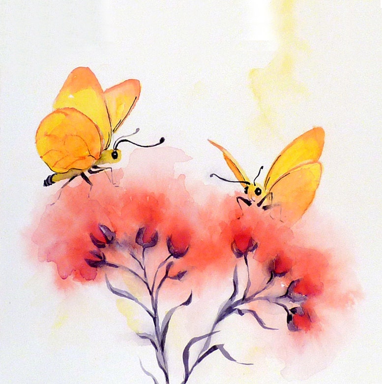 Butterfly Art Painting Original Watercolor Children Apartment August Nature Unisex Women Men Kids Summer Yellow Pink 8 x 8 Under 60
