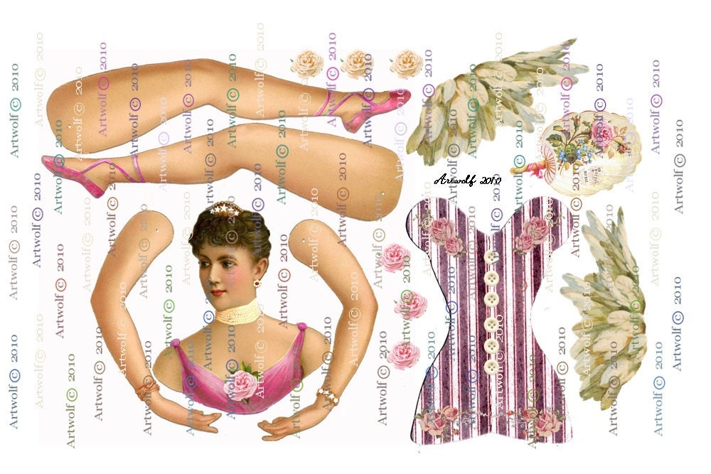 DIGITAL PAPER DOLL  Vintage Altered art  Ballerina Doll Wings Download Printable Paper doll Papercrafts  Scrapbooking Cardmaking