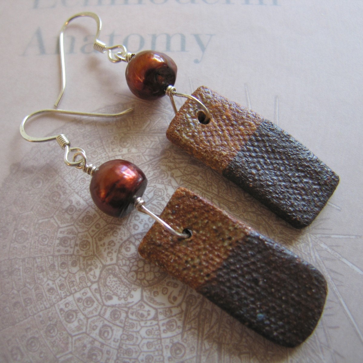 Stoneware and Pearl Earrings