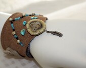 Southwest Silver Leather Turquoise Cuff Bracelet