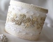 Bridal Wedding Accessory Hand Embroidered Cuff Hydrangea Magnolia