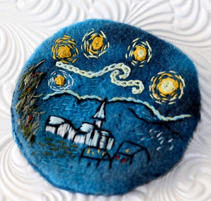 Hand Embroidery Starry Night Brooch - Limited Edition