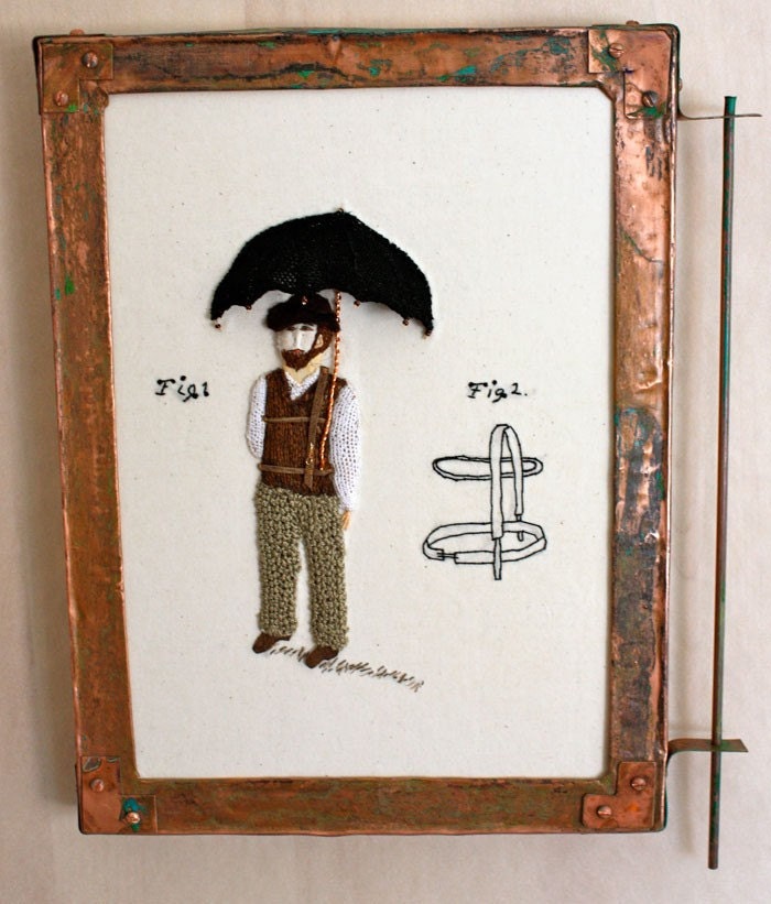 Textile Art Wall hanging more Fabric Hand Embroidery Etsy Invention Art Umbrella Man Victorian Steampunk Men Decor
