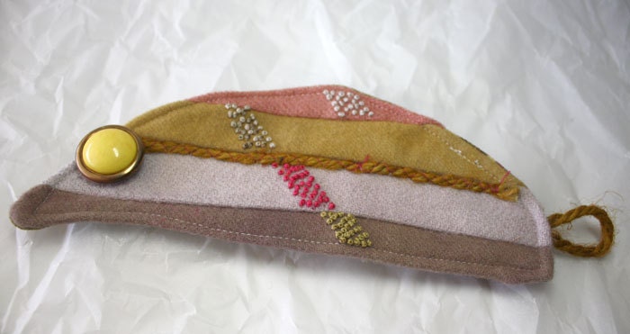 Fabric Textile Bracelet Cuff Hand Embroidered Colorblock Wool Cuff