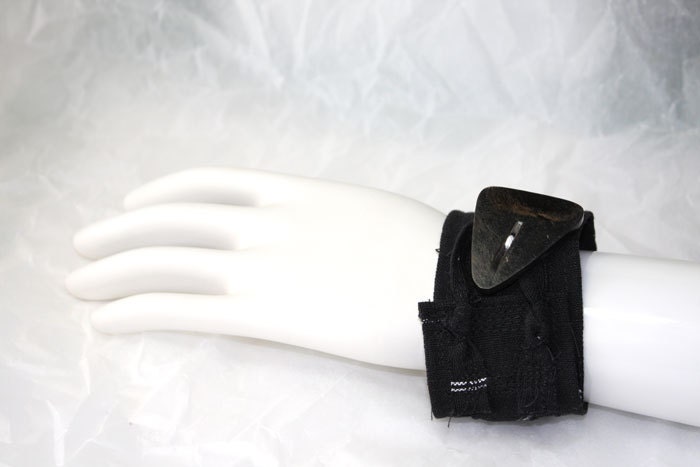 Crossroads Black textile cuff unisex chunky vintage button