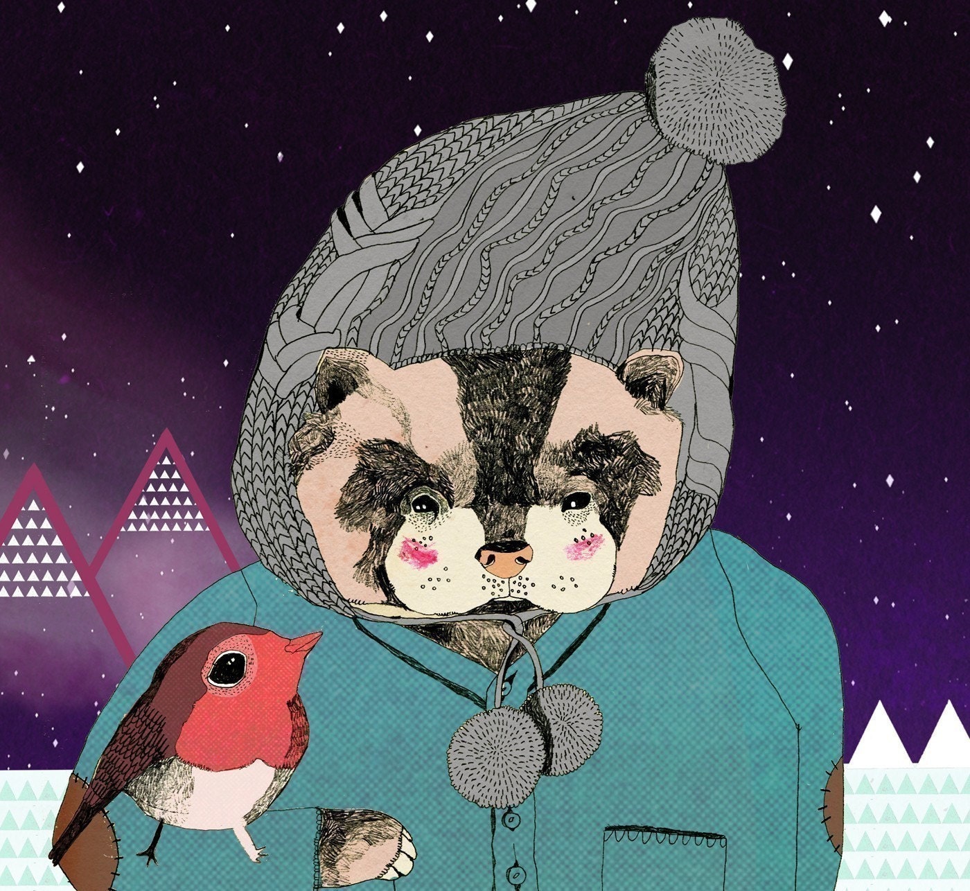 Night Time Bear Print 5 x 7
