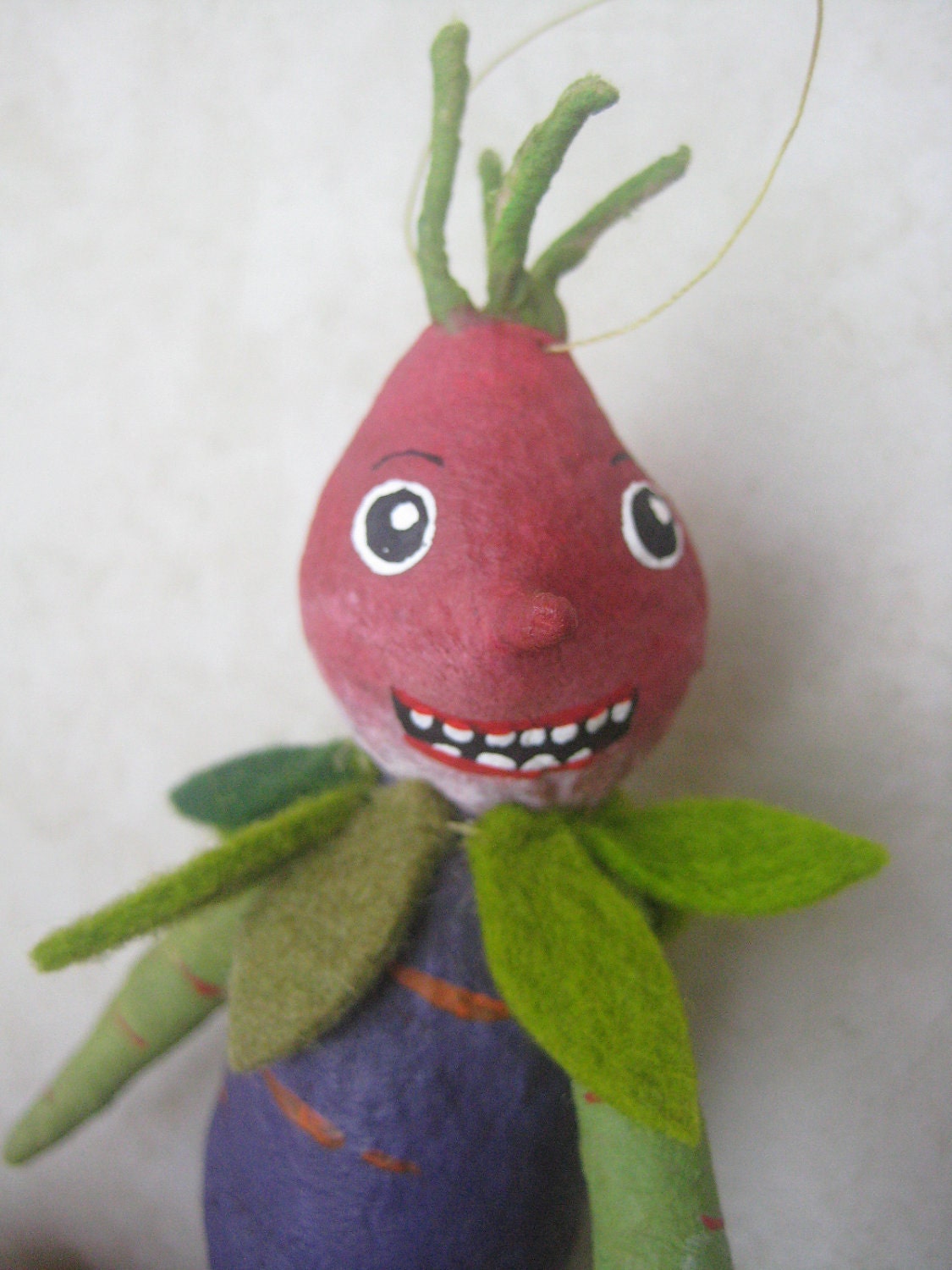 Radish head man Spun Cotton Veggie Ornament  Maria Pahls