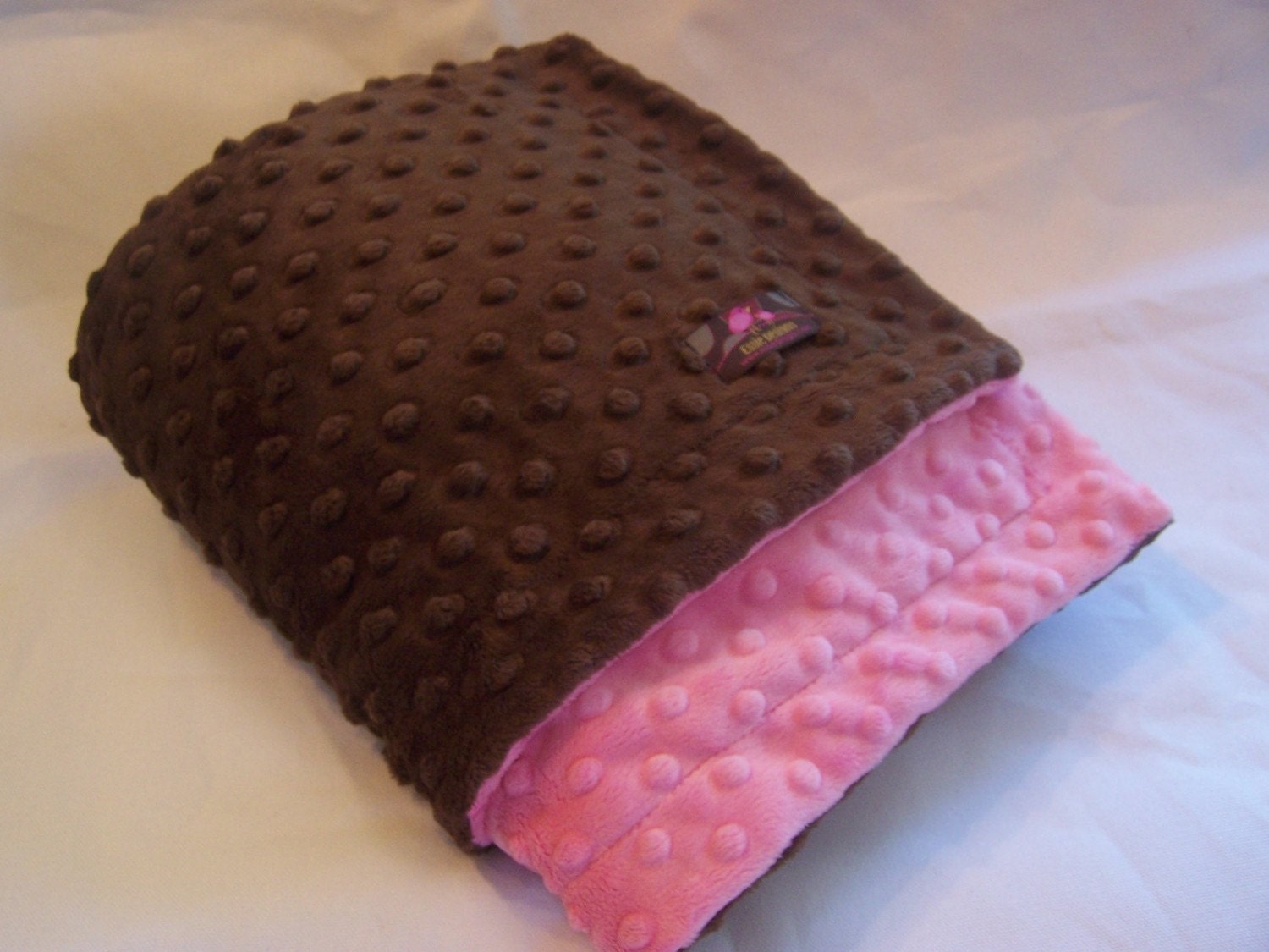 Minky Blanket- Chocolate Brown and Bubblegum Pink 35 x 30