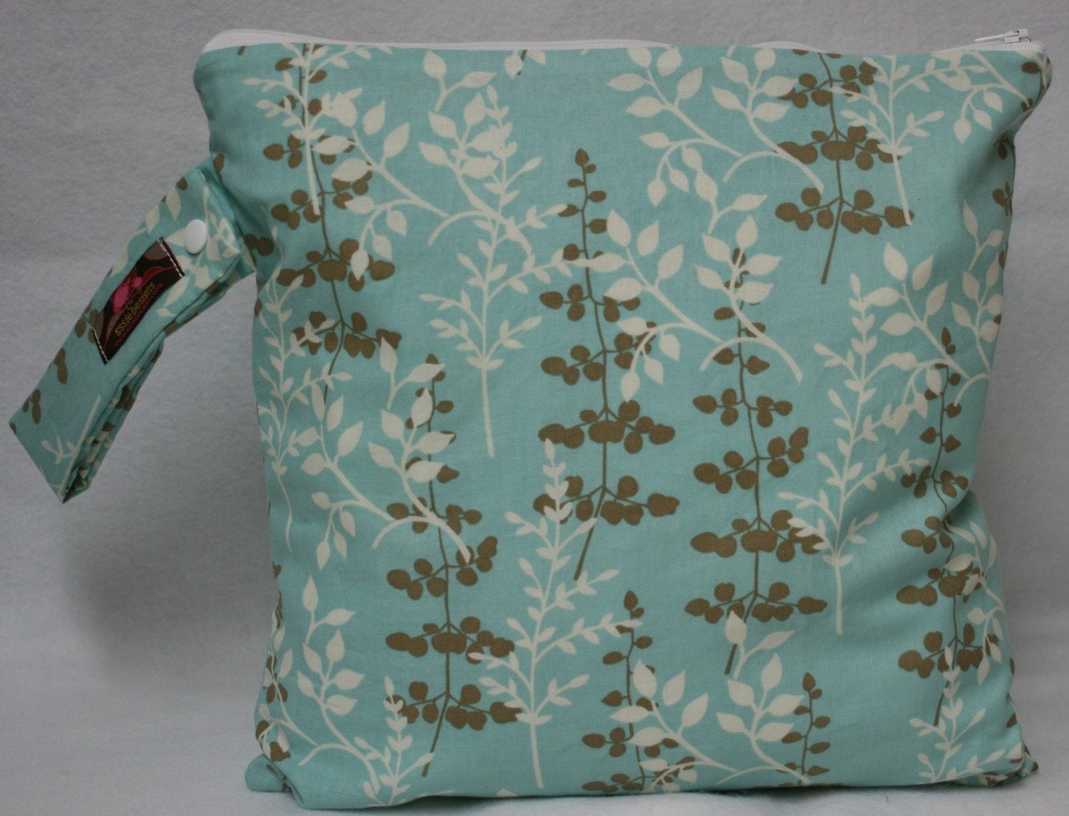 Wet Bag-Large Waterproof Wet Bag- 12.5 x 12.5- Snap Handle and Zipper- Enchanted Forest
