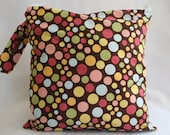 Wet Bag-Large Waterproof Wet Bag- 12.5 x 12.5- Snap Handle and Zipper- Serendidpity Dots