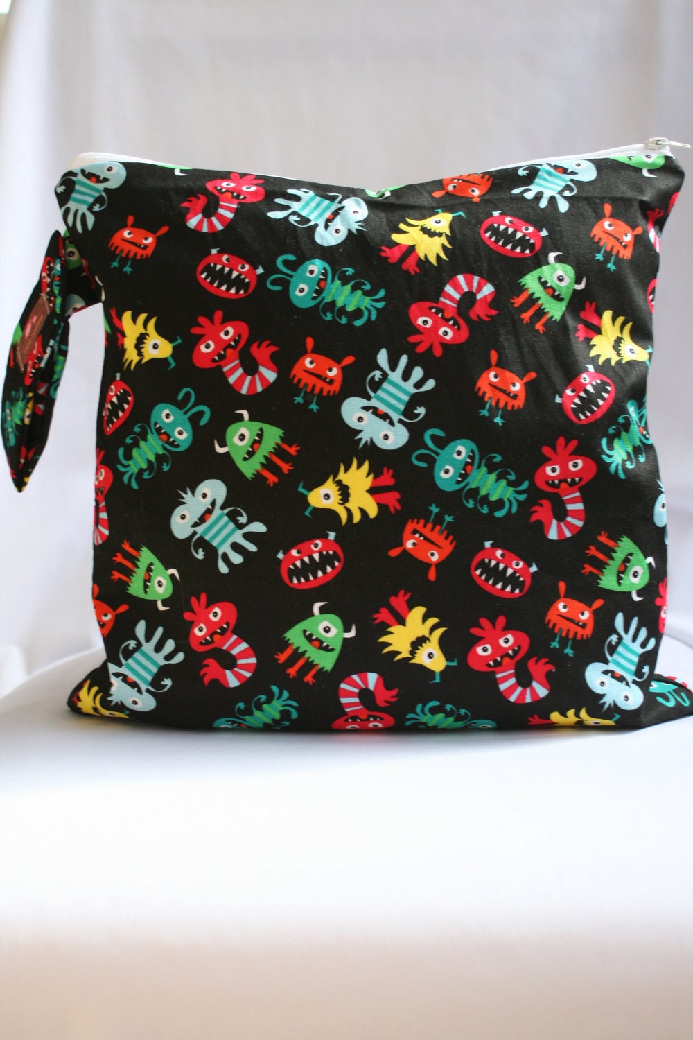 Wet Bag-Large Waterproof Wet Bag  12.5 x 12.5  Snap Handle  Monsters