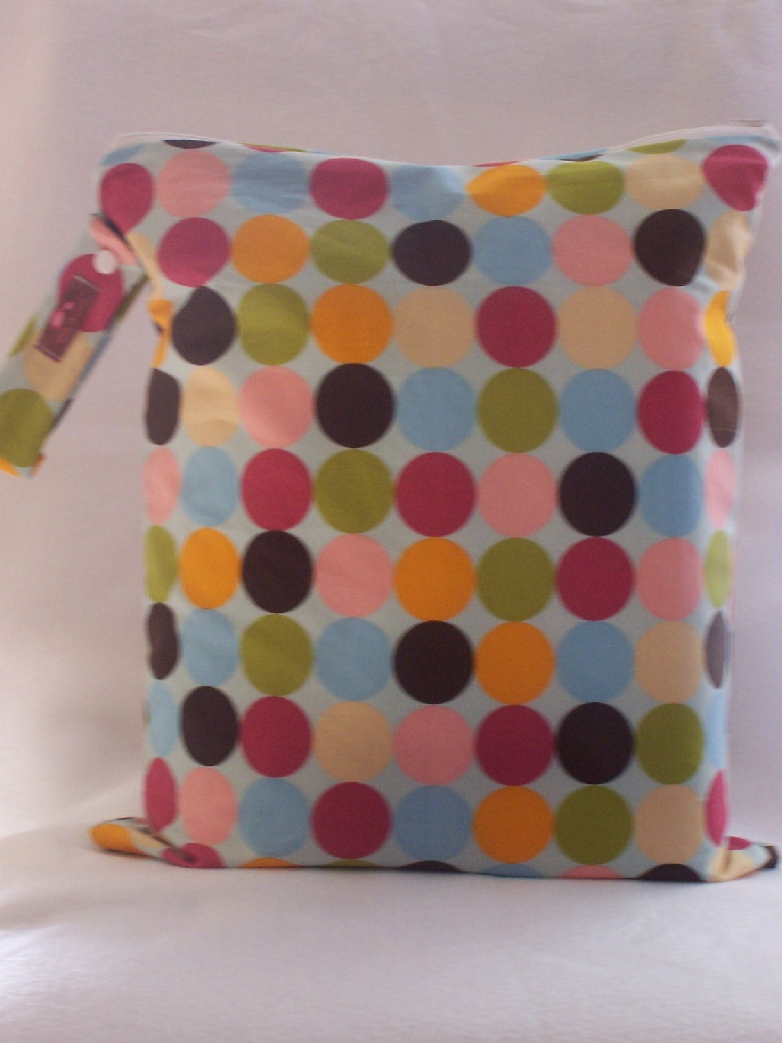 XLarge Waterproof Wet Bag- 14 x 17-With Snap Handle and Zipper-  Multi Dot