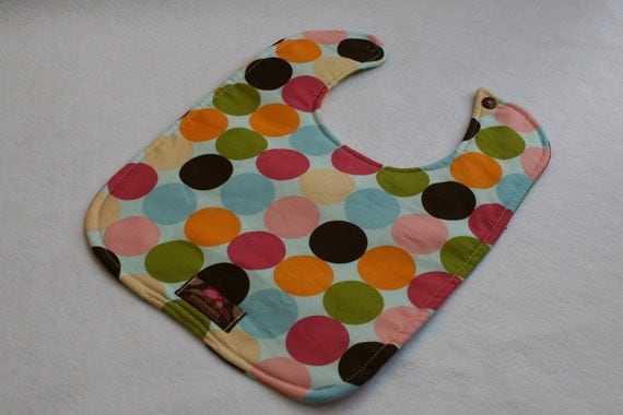 Baby Bib-  Multi Dot On Light Blue 10 x 12.5