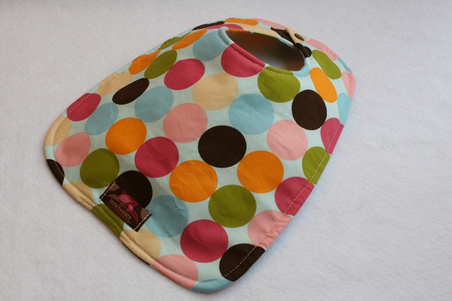 Baby Bib-  Multi Dot On Light Blue 10 x 12.5