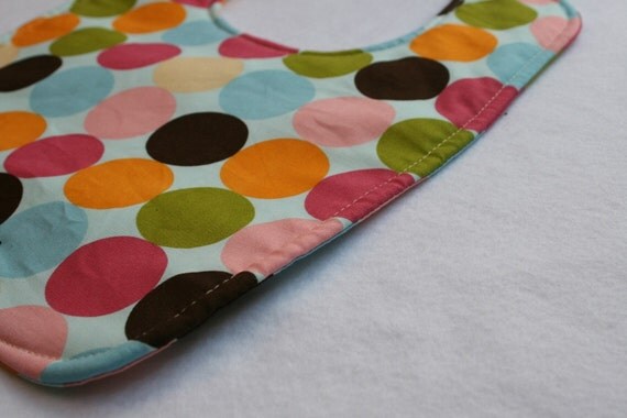 Baby Bib-  Multi Dot On Light Blue 10 x 12.5