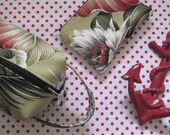 Zipper Pouch Set,  Barkcloth Bark Cloth Knitting Bag Travel Green Tropical