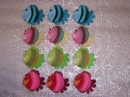 Set of 12pcs handmade felt fish--mix colors (FT344)