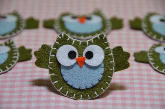 Set of 9pcs handmade felt owl--dark moss (FT890)