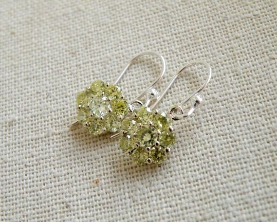Peridot Green Cubic Zirconia Sterling Silver Dangle Earrings - Edlyn E2 Wedding Jewelry