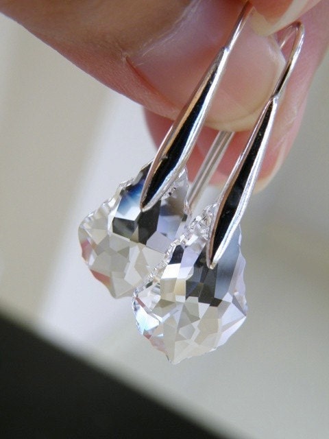 Swarovski Crystal Teardrop Baroque Sterling Silver Dangle Earrings - Bella E9 Clear Bridesmaid Jewelry