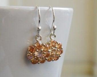 Champagne Cubic Zirconia Sterling Silver Dangle Earrings - Edlyn E3 Wedding Jewelry