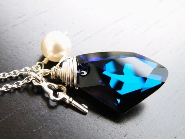 Sapphire Jewelry Bridal Necklace Swarovski Crystal Cobalt Blue Sterling Silver Pendant Necklace Bella NS2 Bridesmaid Jewelry