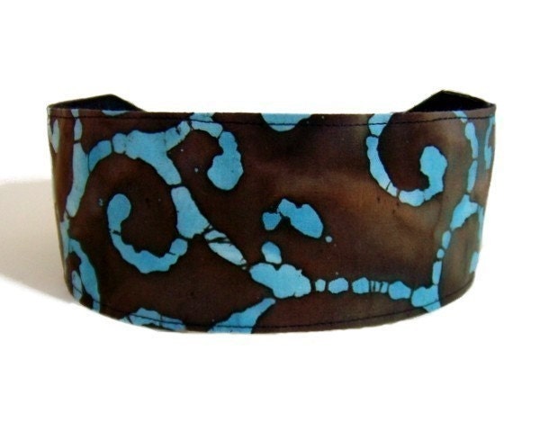 Bargain Headbands, Turquoise Swirls  on a Chocolate Background Batik Style Fabric, beautiful Headband