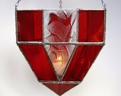 Ruby Red Stained Glass Hanging Candle Lantern