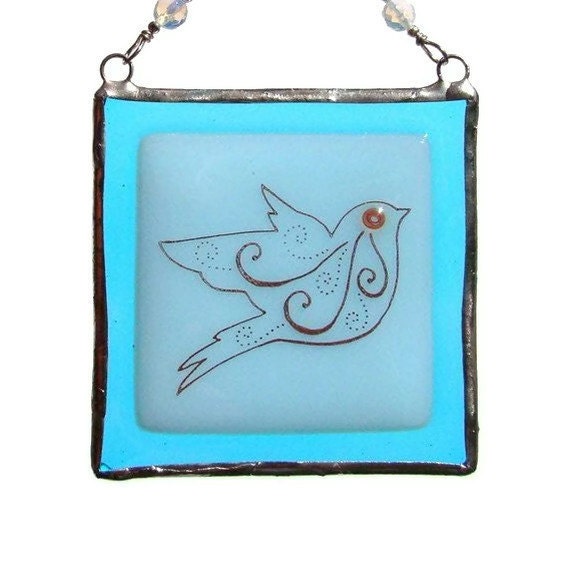 Suncatcher Fused Glass Blue Bird Light Catcher