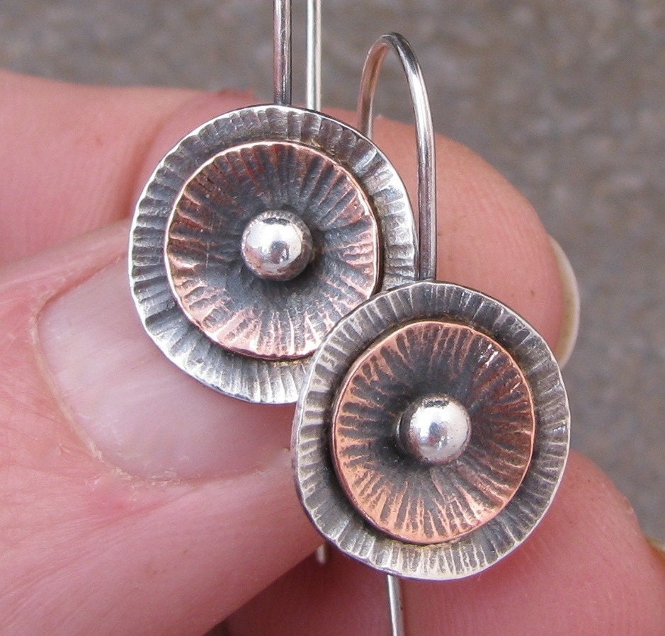 Sterling and Copper Poppy Earrings
