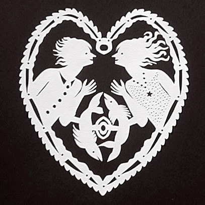 Yin Yang - Hand Cut Hanging Kirigami Heart